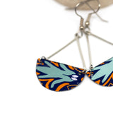 Tiger Orange Navy Recycled Metal Half Moon Dangle Earrings