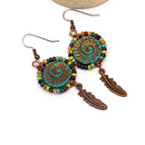 Blue Copper Picasso Fossil Feather Earrings