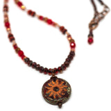 Rustic Red Beaded Sun Necklace